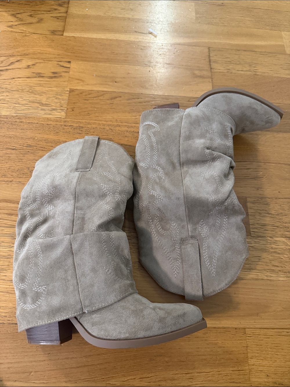 Taupe Suede Slouchy Western Boots - Women